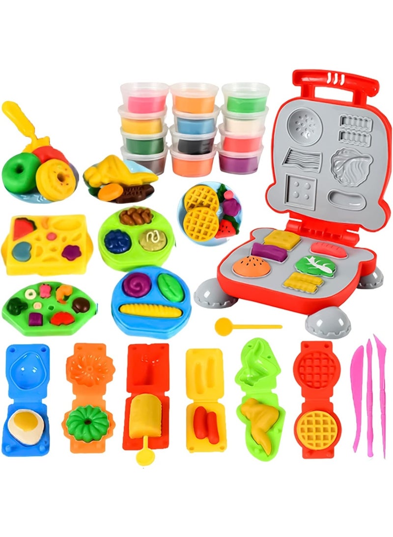 40Pcs Color Dough Set Kitchen Creations Waffle Pizza Burger Maker Pretend Chef Toy Play Food Modeling Tools Kit with 12 Colors Wheat Doughs for Kids Girls Boys Christmas Birthday Gift - Image 1